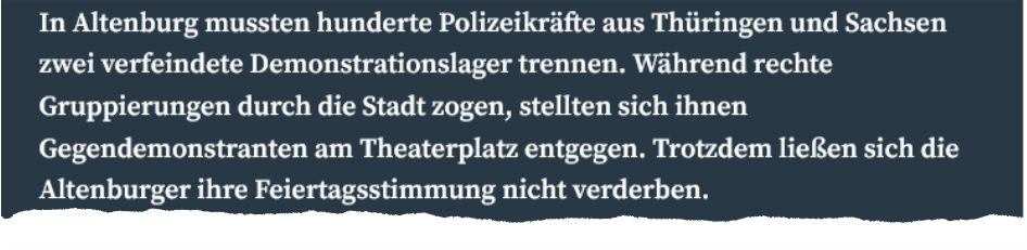 Zitat aus LVZ: Demonstranten in Altenburg waren gewaltbereit Zitat aus LVZ